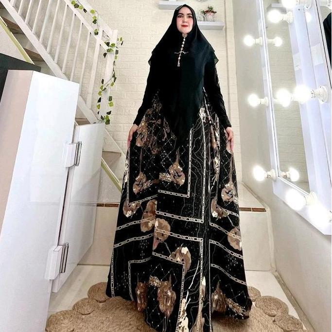 SHABIRA SYARI MOTIF ARSY HIJAB GAMIS MOTIF GAMIS PENGAJIAN SERAGAM SETSYARI KHIMAR MOTIF Bunga Hitam