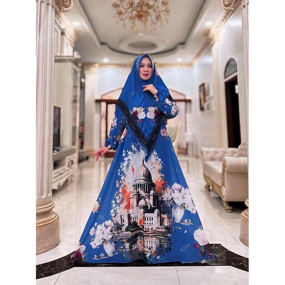 Khadijah Set Syar'i (Gamis & Khimar) Kain Karet Motif Muslim