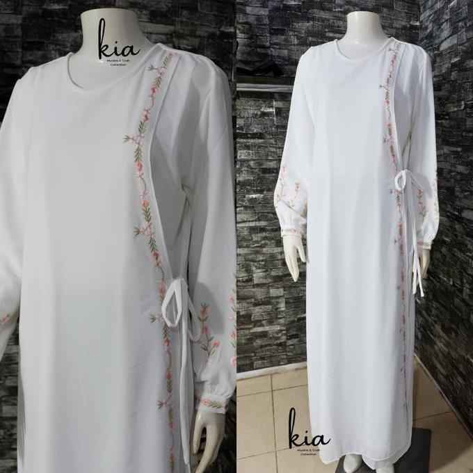 Gamis putih wanita dewasa umroh ceruty baby doll premium gamis putih bordir