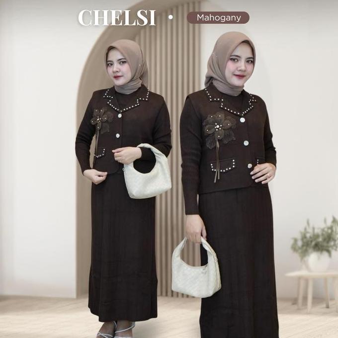 Chelsi Dress - Set Gamis Rompi Rajut - Muslim Wanita Dewasa