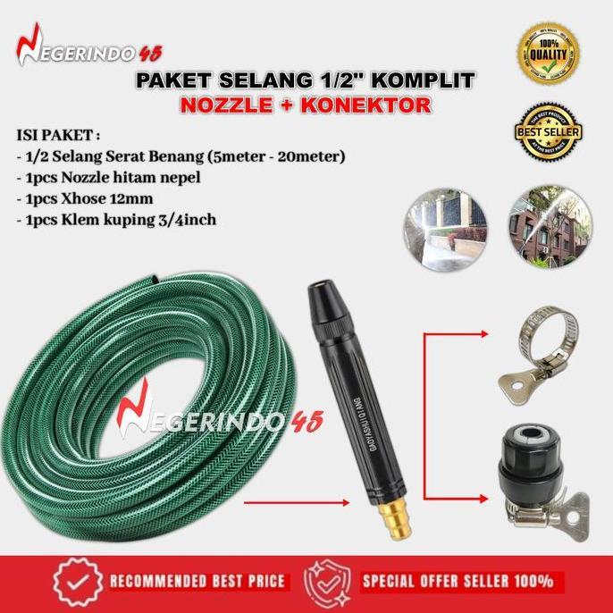 PAKET SELANG 1/2 INCH SEMPROTAN AIR CUCI MOTOR MOBIL SIRAM TAMAN SERAT BENANG HIJAU ANTI LUMUT TEKUK