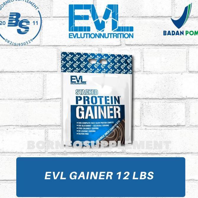 EVL Evlution Nutrition Stacked Protein Gainer 12 Lbs Weight Mass BPOM
