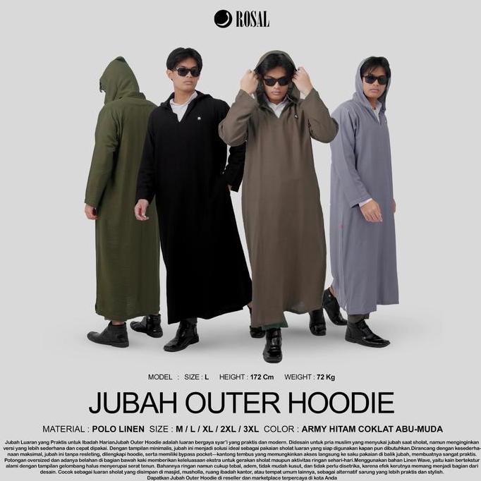 Jubah Outer Hoodie Rosal Gamis Sholat Pria Dewasa Pakaian Muslim Panjang