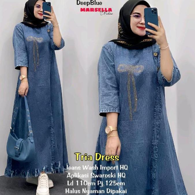 Murah  Gamis Midi Midi Jeans Wash