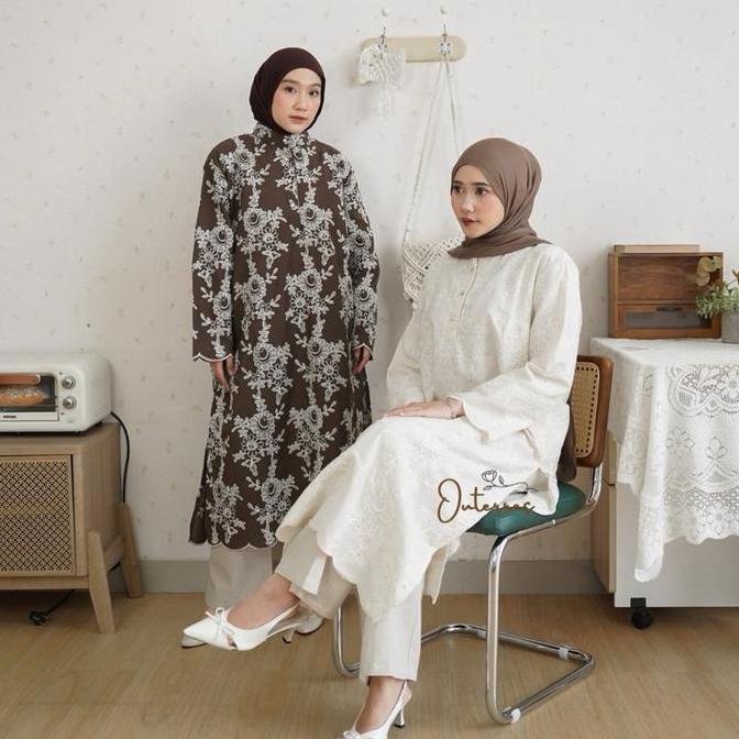 Promo Outerres - Moira Tunik | Tunik Lebaran Wanita Muslim Polos Motif Bordir Kancing