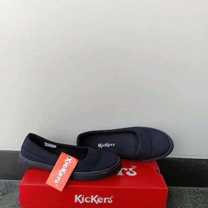 Viral  Sepatu Hitam Flatshoes Murah Karet Kickers Kanvas Hak Rata Wanita Kerja