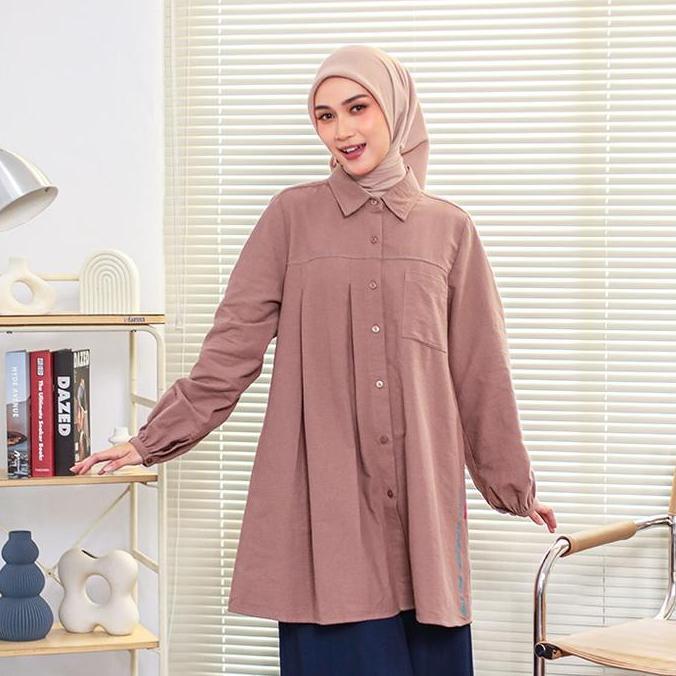 Sale [New Colection] Dauky Atasan Tunik Wanita Terbaru M Tunic Pleated Linen Contrast