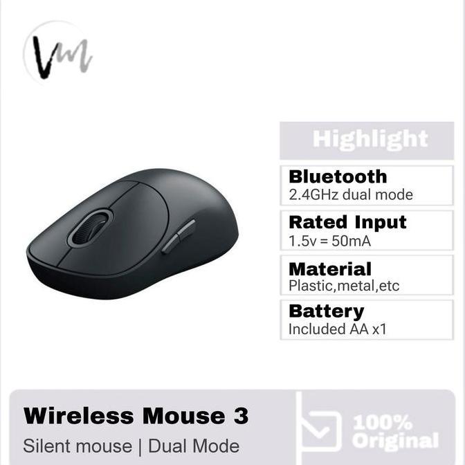TERBARU - Xiaomi Wireless Mouse 3 Bluetooth 2.4GHz DualMode 1200DPI USB Receiver