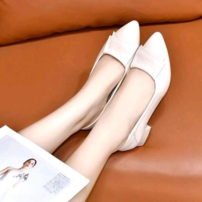 Limited Pantopel Sepatu Kerja  Wanita Sepatu Pancus Wanita Premium Motip Lipat Heels Shoes 542 Piyu