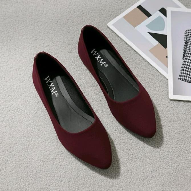 Promo Bulan Ini Polos 01 Flat Shoes Suede Balet Polos Sepatu Wanita Kerja Karet Hitam