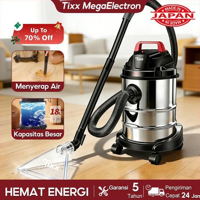 Eltrikboy- Super DealsTixx Vacuum Cleaner 18L Stainless 3In1 Wet And Dry Daya Hisap Kuat 25000Pa Low