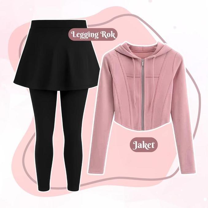 One set 4in1 legging rok jaket hoodie crop topi jilbab bella square | ootd outfit oneset setelan wan