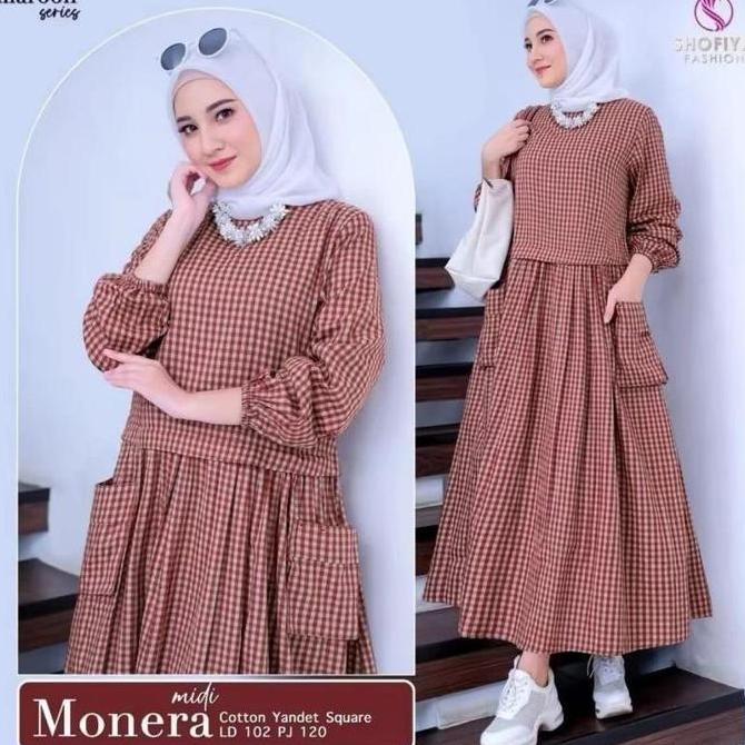 Saless Alin Gamis Midi Motif Kotak Kecil Terbaru//Gamis Terbaru