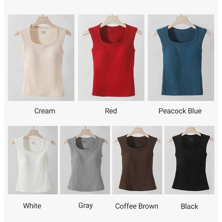 Pearl Tank Top Cotton Cup Bra Square Neck