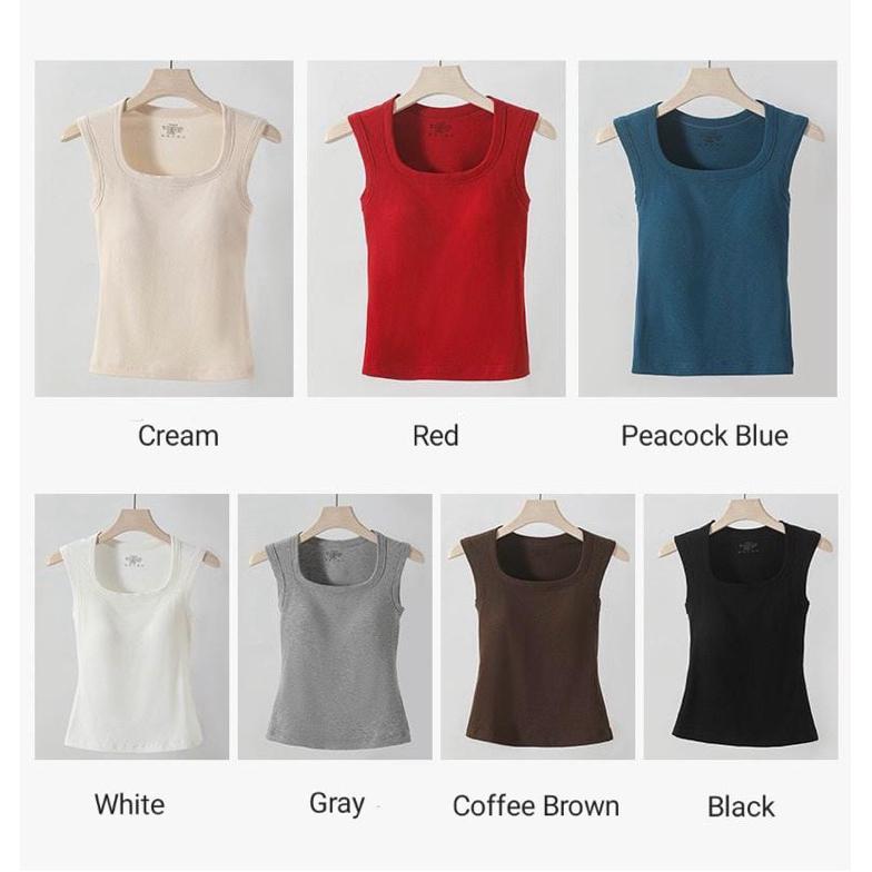 Pearl Tank Top Cotton Cup Bra Square Neck