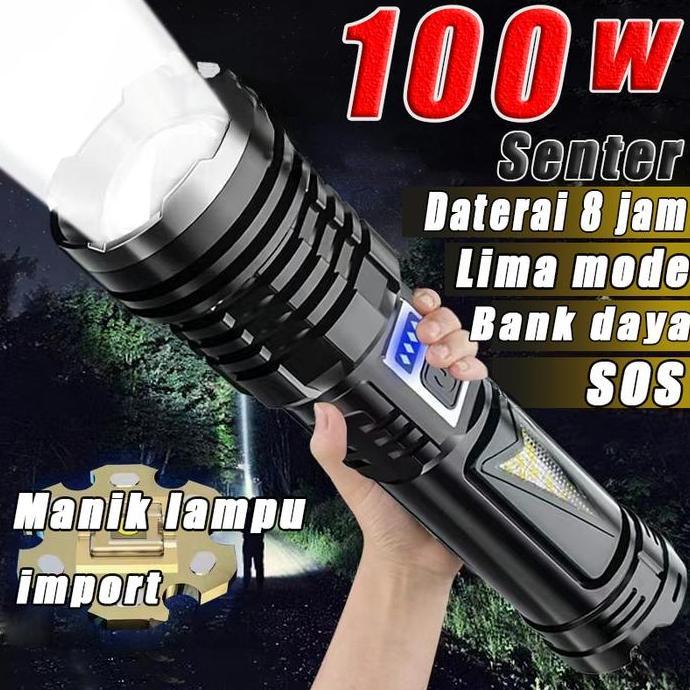 Lightbrum- CobLampu Senter 100Watt-Senter Tugas Berat Impor Asli Jerman Isi Ulang Led Senter Swat Ta