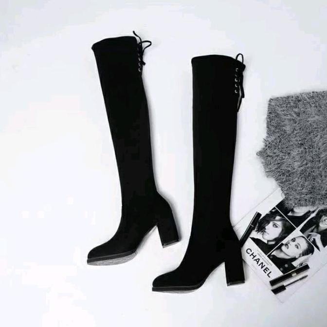 Disc Sepatu Boots Over Knee Korea Long Boot Heel Chunky Wanita B21