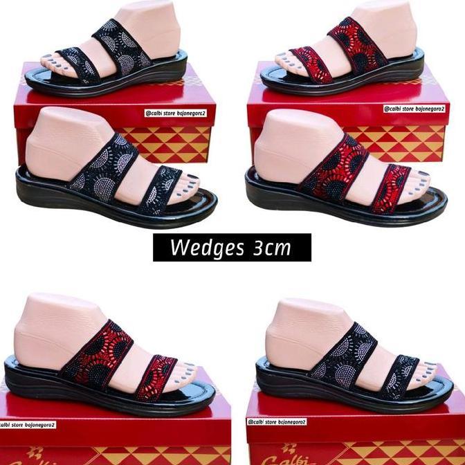 [CUCI GUDANG] / (( ORIGINAL )) Sandal Wanita Calbi Selop Model Permata Glamour - Tinggi Hak Sedang -