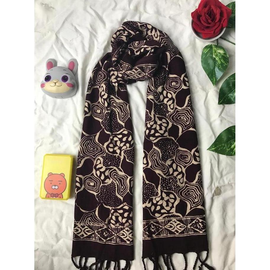 Syal Batik Cap - Selendang Wanita Santung Terbaru Warna Ungu Grosir Best Seller