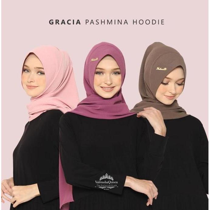 KHIMAR GRACIA PASHMINA HOODIE ORI VALENSHAQUEEN HIJAB BAHAN CRINKLE AIRFLOW PREMIUM Instan Muslim
