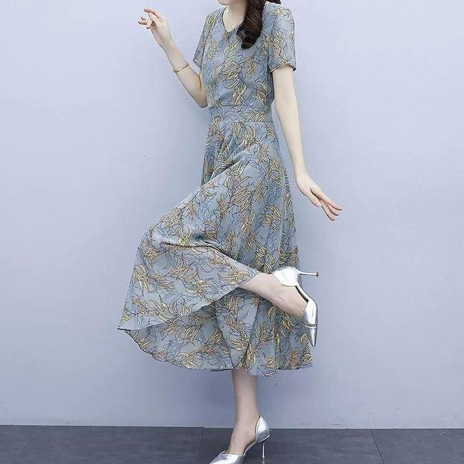 dress Jumbo Pakaian wanita ukuran plus Korea 3024 casual gaun Dress Panjang Baju Sifon Retro Pendek 