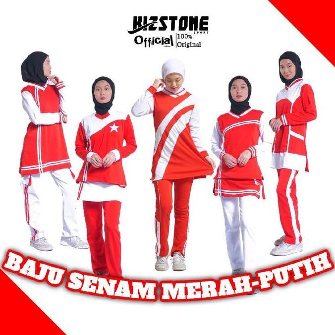Baju Olahraga Muslimah Merah Putih  Setelan Baju Senam Wanita Seragam untuk Wanita Sport Panjang ter