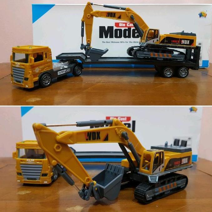 Dimari- Mainan Set Diecast Truck Angkut Excavator - Diecast Excavator - Diecast Mobil Truk
