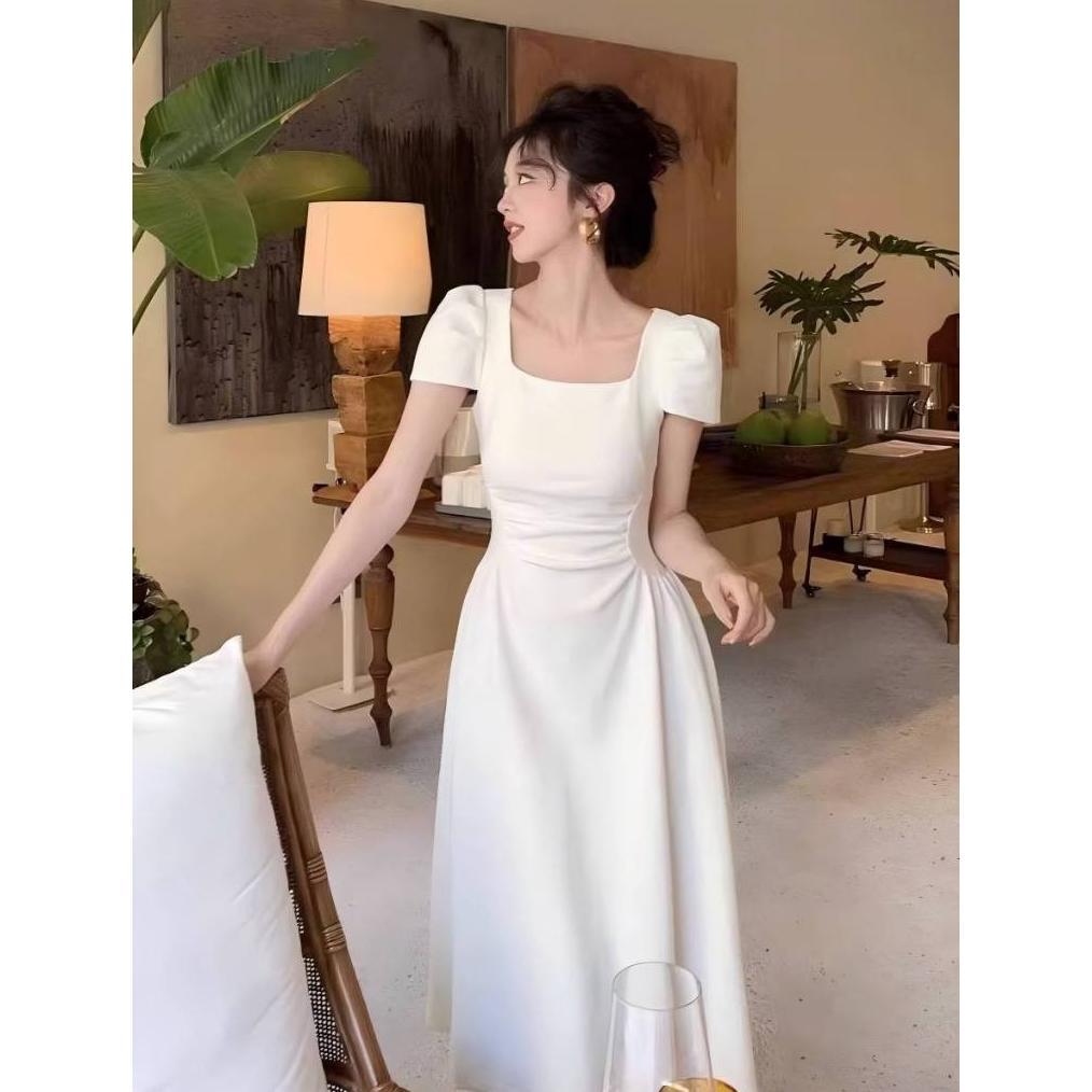 original emita bloom baju long dress putih polos terbaru 2026 tanpa lengan mewah panjang press body 