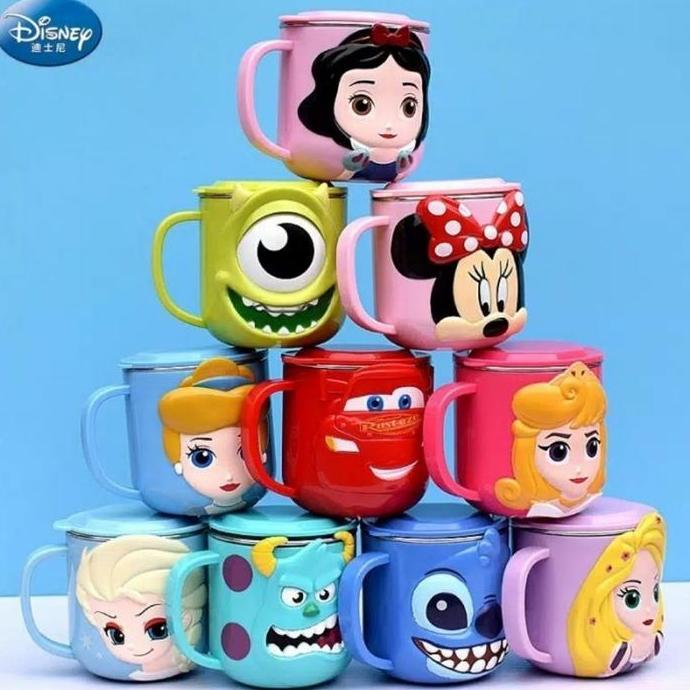 +%+%+%] Disney Gelas Minum Mug Tutup Stainless Steel 304 Souvenir Gelas / Mug
