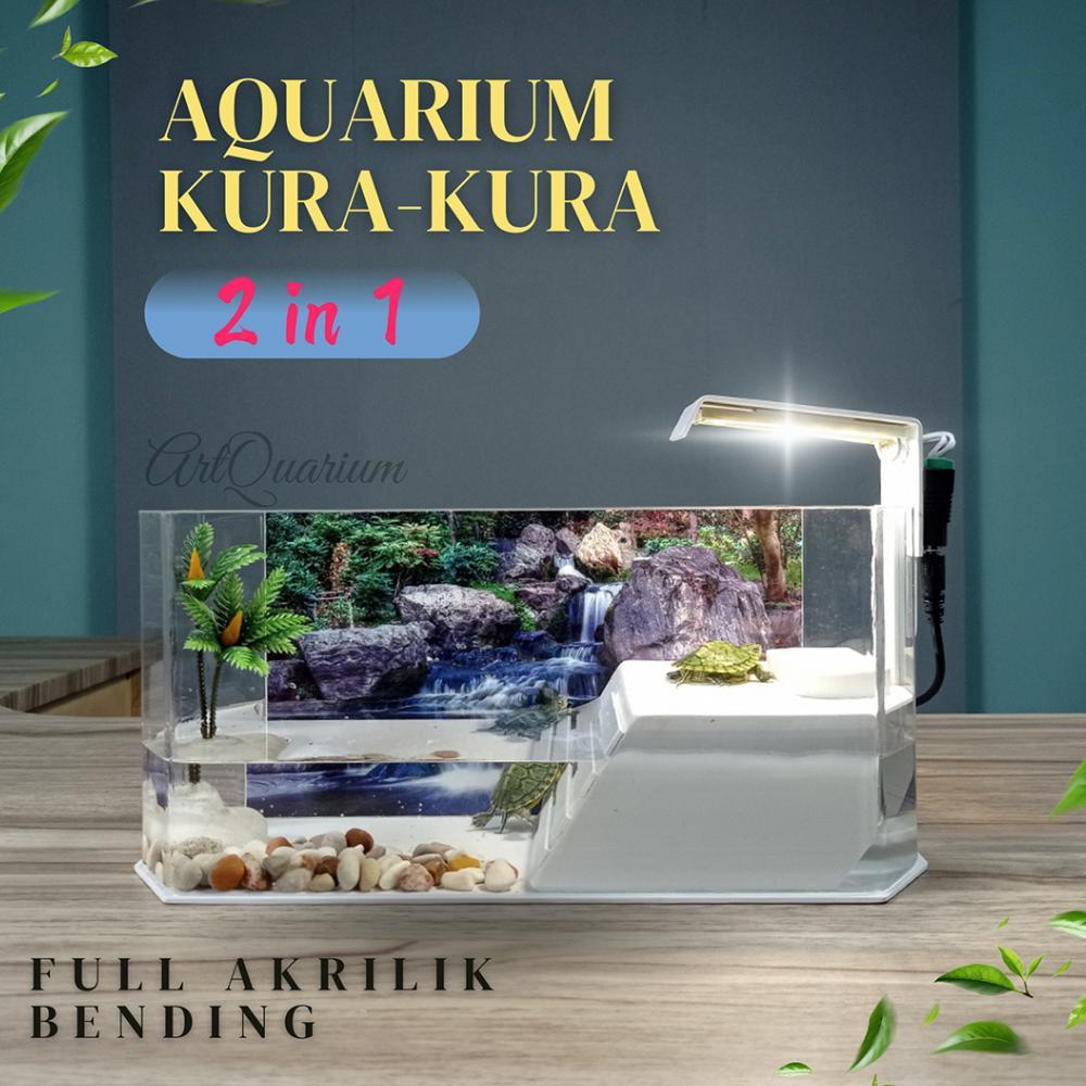 -HSR- Aquarium Kura Kura Brazil Lengkap Dengan Lampu Dan Hiasan