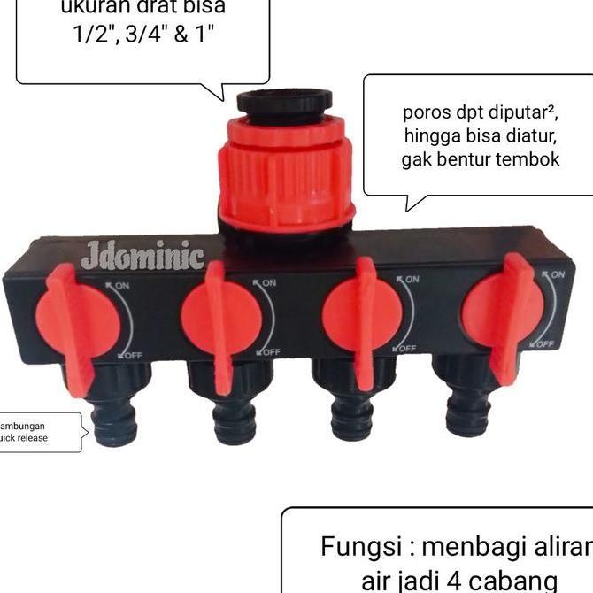 cabang 4 keran model quick release katup on off kran air selang taman
