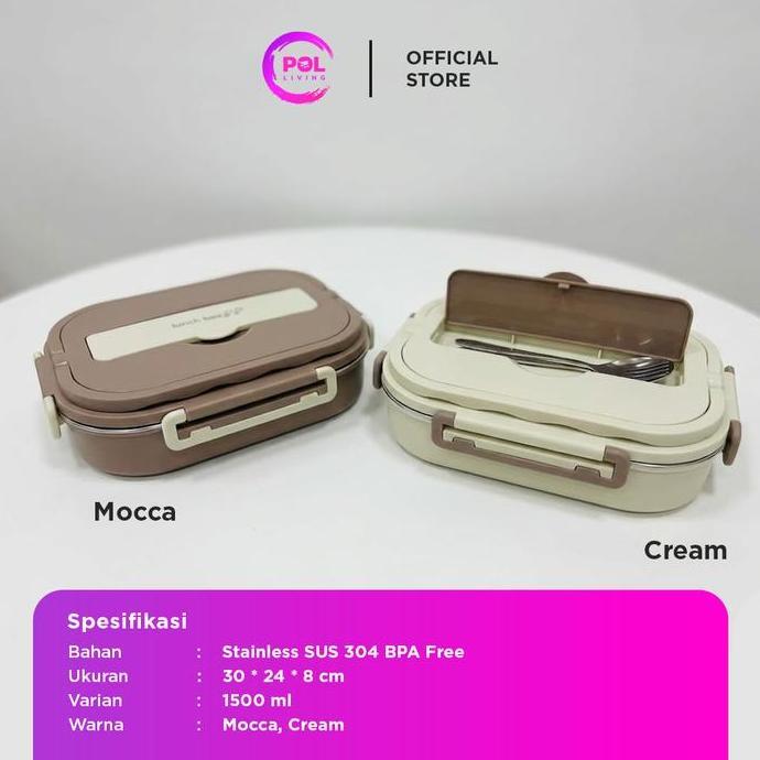 POL - Lunch Box Stainless 1500ml Set Kotak Bekal Makan 4 Sekat