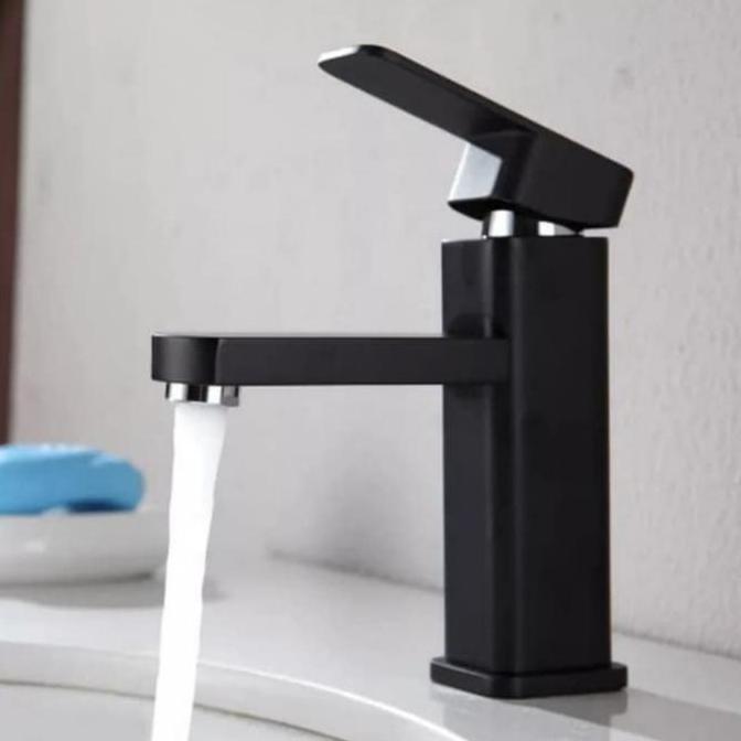 kran wastafel panas dingin hitam / kran wastafel kotak hitam