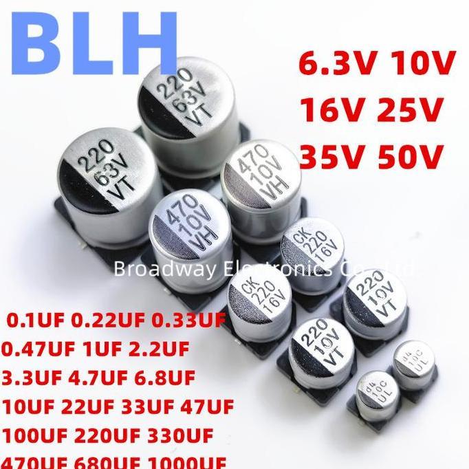 10PCS SMD Aluminum Electrolytic Capacitor 6.3V 10V 16V 25V 35V 50V 1UF 2.2UF 4.7UF 10UF 22UF 47UF 10
