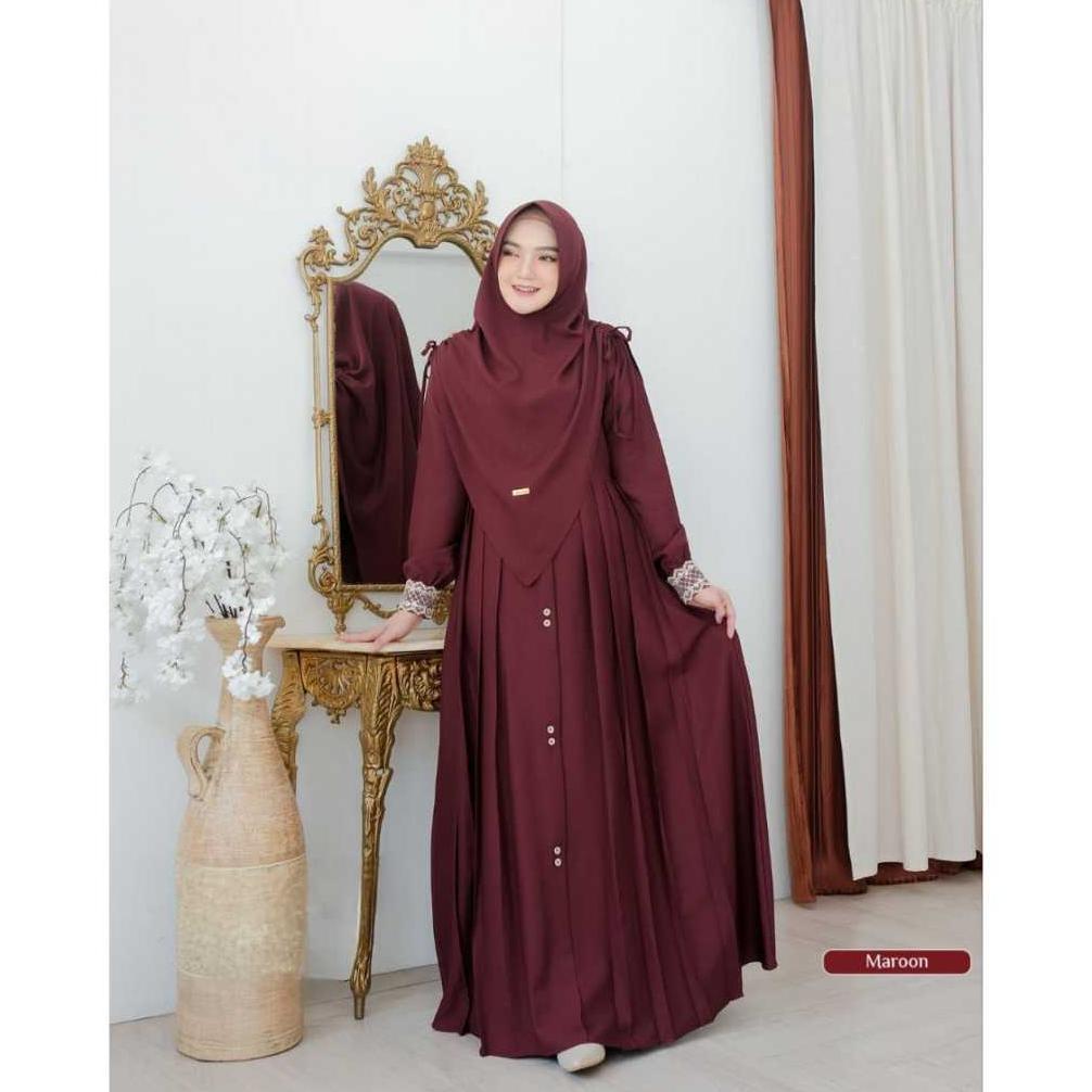HOT DEALS Gamis Mawwadah Syar'i Set Khimar Cringkle Airflow Premium - Fashion Muslim Wanita Ukuran J