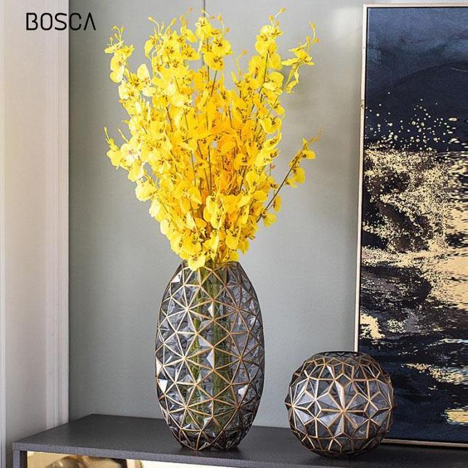 Vas Bunga Kristal Abu Gold / Vas Bunga Mewah Aestetic Kristal Abu Gold