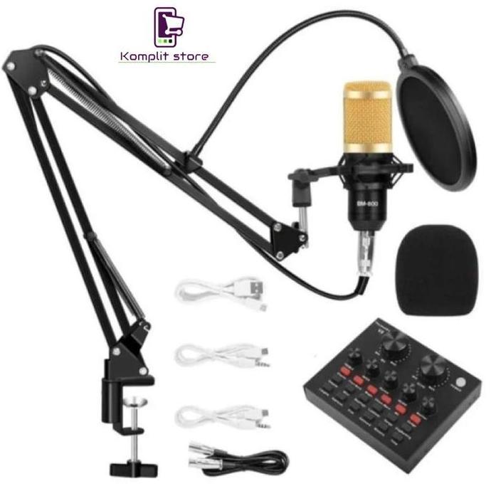Yoiyoman- Paket Full Set Mic Bm 800 + Stand + Soundcard V8 Miko Kimiso Audio Mixer -  Mikrofon Mic B