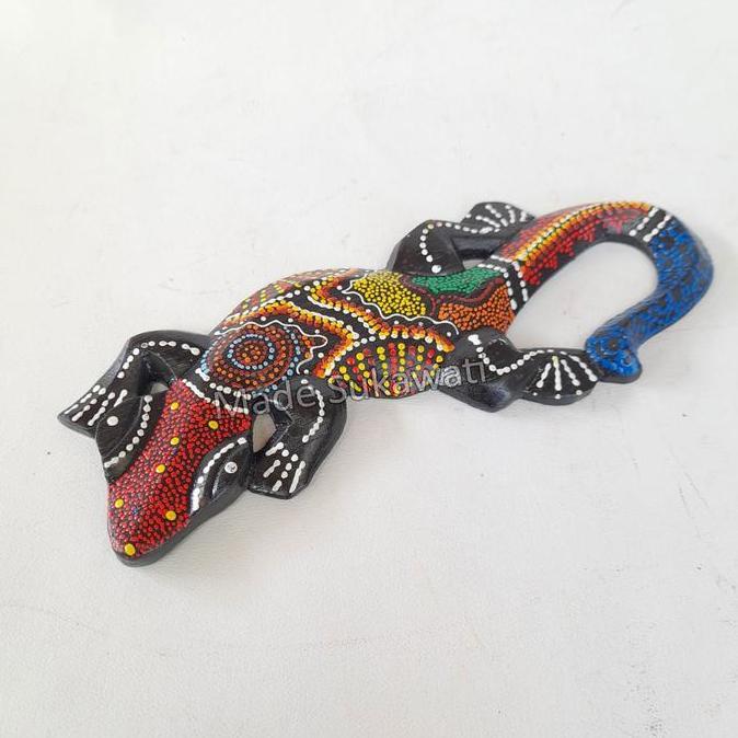 ~~~] Kerajinan kayu hiasan dinding cicak tokek Gecko bali lukis tutul aborigin