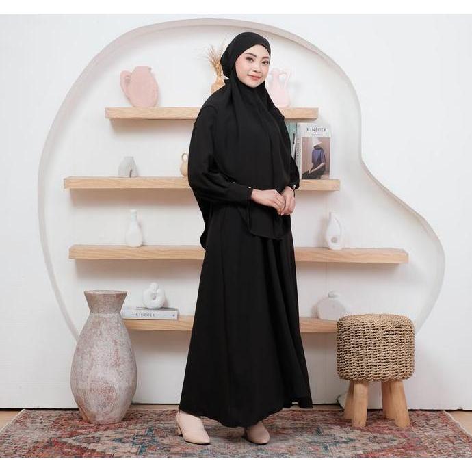 Esyhi - Sabrina Abaya Set Khimar Gamis Syar'i Haji Umroh Busui Friendly Bahan Woolpeach Elegan & Nya