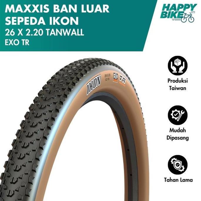 MAXXIS Ban Luar Sepeda Ikon Tanwall Skinwall 26 x 2.20 EXO TR Tubeless Ready 60 TPI Bicycle Outer Ti