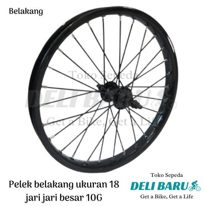 Pelek jadi model JARI BESAR 10G BELAKANG Wheelset ukuran 18 Velg besi warna hitam sepeda anak ukuran