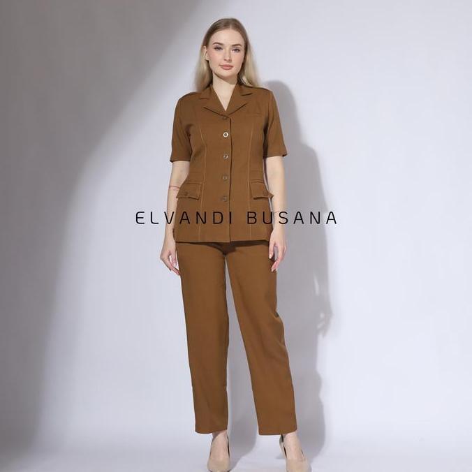 Setelan Jas Wanita Blazer Model Tiga Saku Khaki Tua Seragam Guru Baju PNS & Pemda - 6605 Setelan Cel