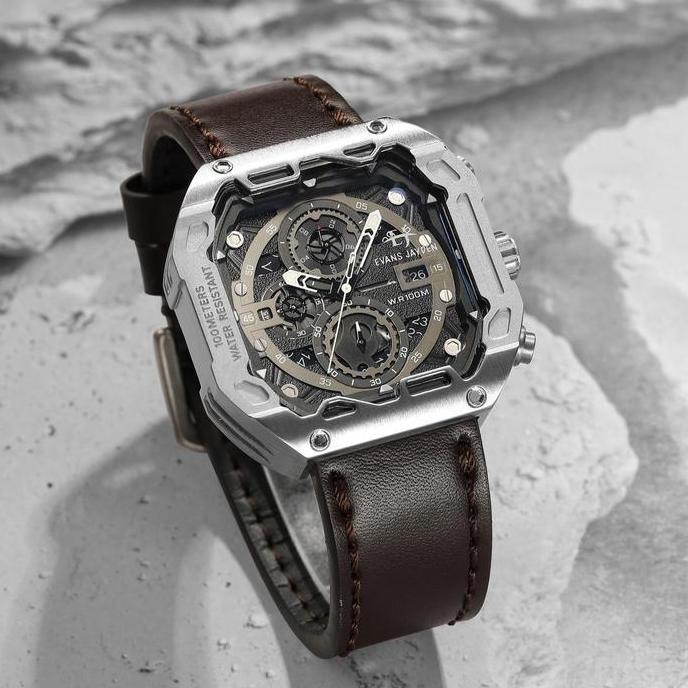 Evans Jayden Jam Tangan Pria 9596 Kulit Kaca Sapphire Chronograph Water Resistant 10 ATM Stainless W
