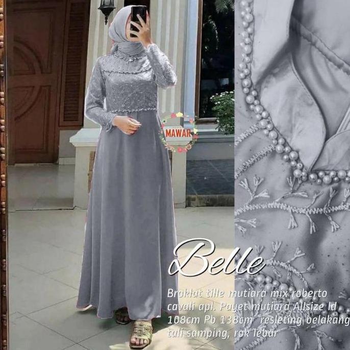 GAMIS BELLE DRESS MAXY BROKAT TILE MUTIARA FASHION MUSLIM WANITA GAUN PESTA MEWAH KONDANGAN LAMARAN 