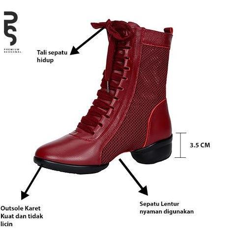 KAMILA JARING - Sepatu Line Dance / Dansa Latin Boots Jaring Heels Merah Shoes terlaris