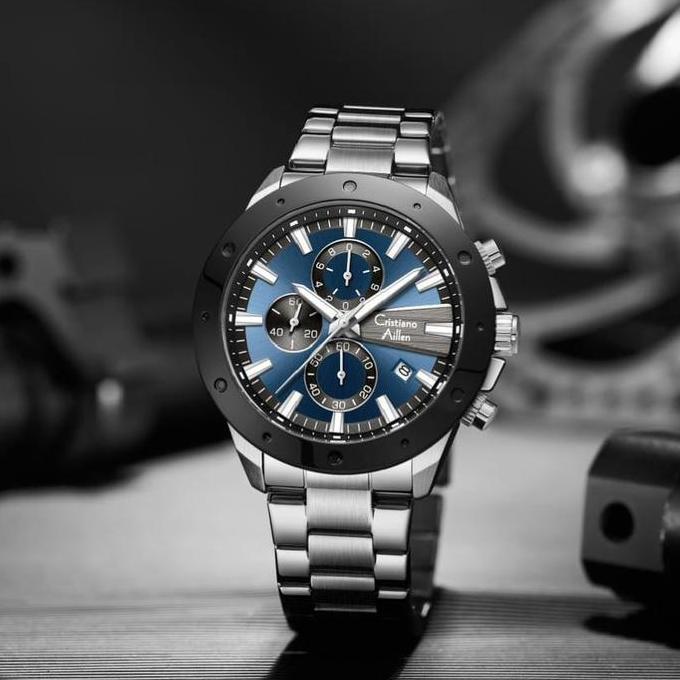 Cristiano Aillen Jam Tangan Pria Analog 8897 Rantai Stainless Steel Chronograph Kaca Sapphire Water 