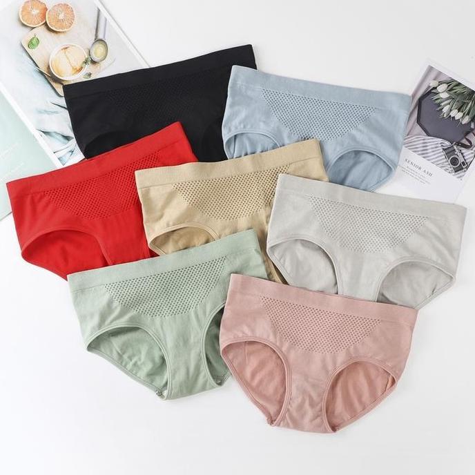 Celana Dalam Wanita Briefs CD High Waist Seamless Bahan Elastis Nyaman Motif Jaring Polos - CD539
