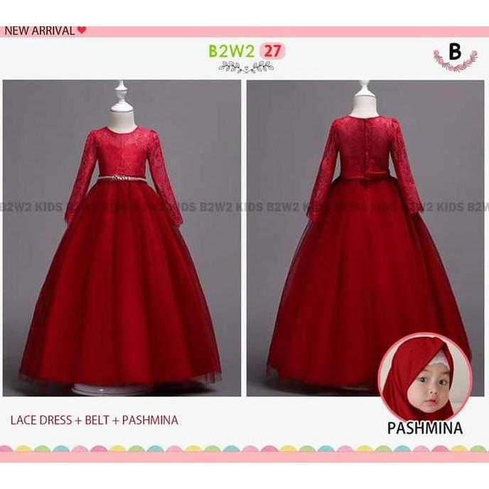 GAUN PESTA MUSLIM DRESS ANAK CEWEK BROKAT TILE CANTIK IMPORT Pashmina Gamis