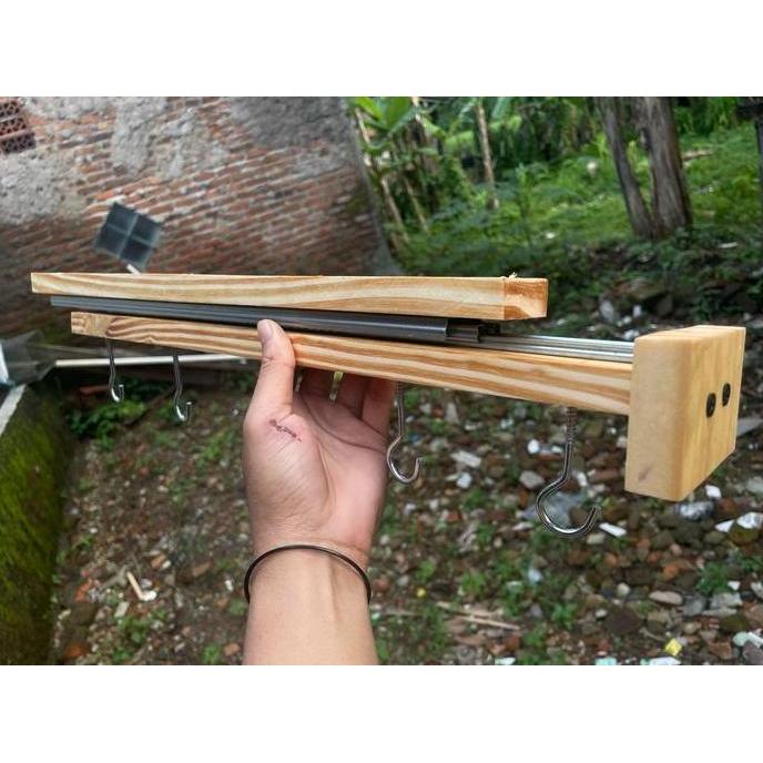 Pastienak- Gantungan Panci Tarik Dorong - Rel Kayu Paku Rel Gantungan Panci Tarik Dorong Kayu Kitche