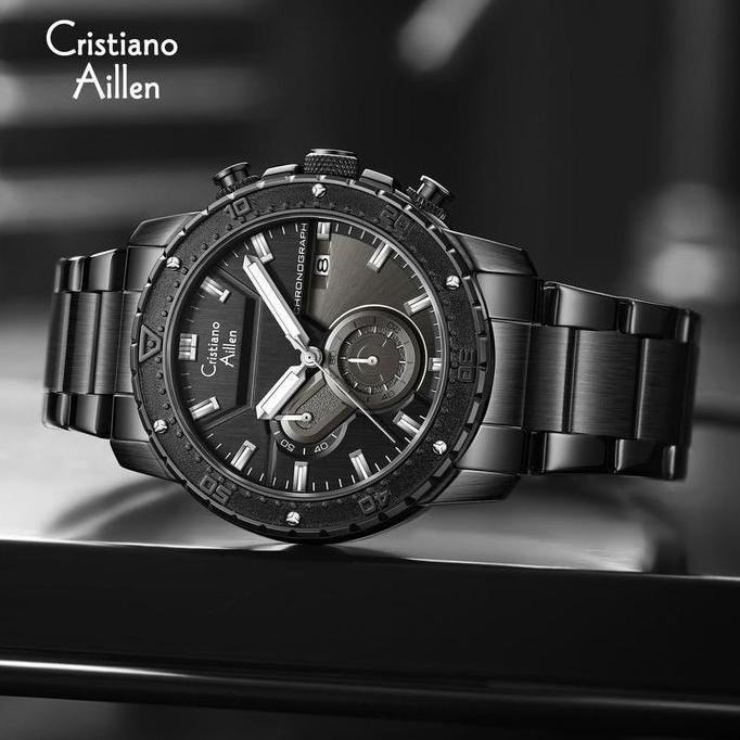 Cristiano Aillen Jam Tangan Pria Analog 8900 Rantai Stainless Steel Chronograph Kaca Sapphire Water 